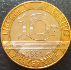 Moneda bimetal 10 FRANCI - FRANTA, anul 1991 *cod 795 B foto