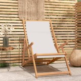 vidaXL Scaun Pliabil Plaja/Gradina, Lemn Tec, Crem, 60x126x87.5cm, Confortabil, Portabil