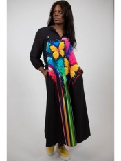 ROCHIE MAXI CU BUZUNARE SI MANECA LUNGA BUTTERFLY VALLO TALIE UNICA Multicolora