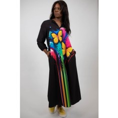 ROCHIE MAXI CU BUZUNARE SI MANECA LUNGA BUTTERFLY VALLO TALIE UNICA Multicolora