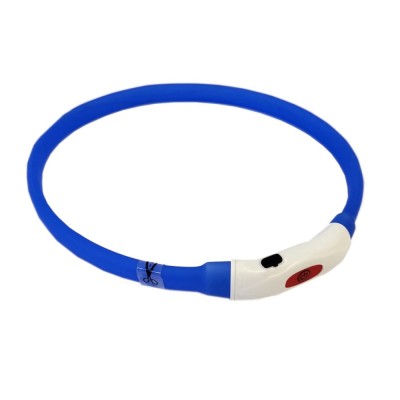 Zgarda din silicon cu Led Pentru Caini, 55cm, Reglabila, Albastru, Reincarcabila, USB Inclus, Ropet foto