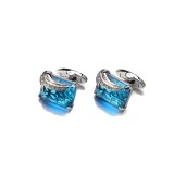 Butoni argintii cu cristal albastru BU047