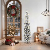 vidaXL Pom de Crăciun 300 LED-uri &amp; Set de bile &amp; zăpadă artificială Verde 180 cm