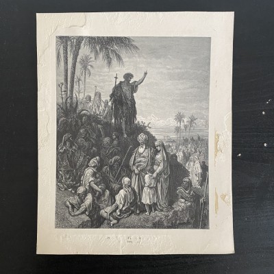 Ioan Botezătorul predic&amp;acirc;nd &amp;icirc;n putie, litografie de Gustav Dore, cca. 1880 foto