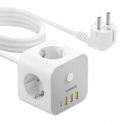 Prelungitor Baseus PowerCombo 7in1, 20W, 3A, 3 x USB-A - 1 x USB-C - 3 x Schuko, Alb E00066401213-00 foto