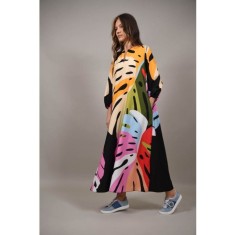 ROCHIE LUNGA MULTICOLORA CU BUZUNARE FRUNZE MAJESTA TALIE UNICA Multicolora