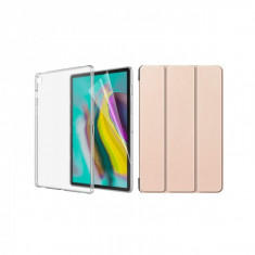 Set 3 in 1 husa carte, husa silicon si folie protectie ecran pentru Samsung Galaxy Tab S5e 10.5 inch T720/T725, auriu foto