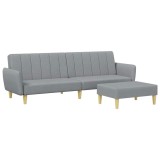 Canapea extensibila cu taburet, 2 locuri, gri deschis, textil