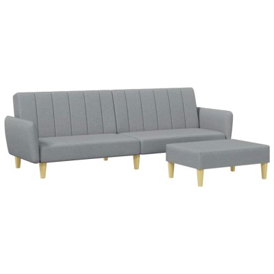 Canapea extensibila cu taburet, 2 locuri, gri deschis, textil foto