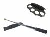 Set baston telescopic flexibil argintiu, maner cauciuc, 47 cm si box negru model nou