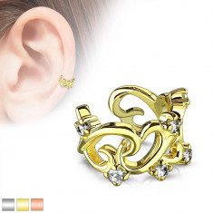 Piercing de ureche fals – contur de inimi împletite cu zirconii - Culoare Piercing: Argintiu