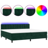 Cumpara ieftin Pat cu arcuri, saltea si LED, verde inchis, 200x200 cm, catifea