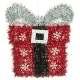Decoratiune Perete, Cadou Decorativ, Tinsel Rosu si Argintiu, 27x4x31cm, Oem