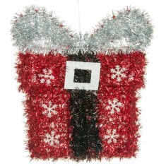 Decoratiune Perete, Cadou Decorativ, Tinsel Rosu si Argintiu, 27x4x31cm