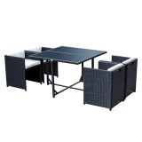 Cumpara ieftin Outsunny Set Mobilier Gradina din Ratan 5 Piese cu Masa de Pranz si 4 Scaune Terasa Exterior, include Perne,109x109x72cm Negru | Aosom.ro