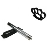 Cumpara ieftin Set Autoaparare: Baston Telescopic Otel 64cm Argintiu + Box Metalic Negru 0.5cm Ideallstore