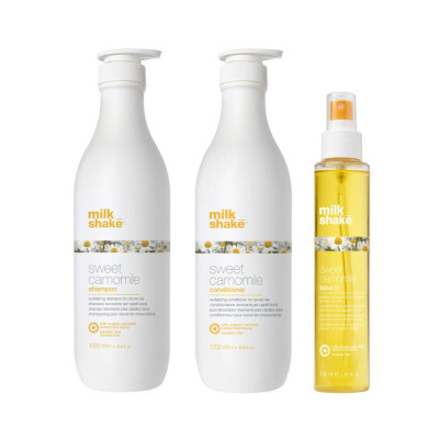 Set pentru par blond, Milk Shake, Sweet Camomile, Sampon 1000ml + Balsam 1000ml + Leave In 150ml foto