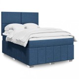 VidaXL Pat box spring cu saltea, albastru, 140x200 cm, textil