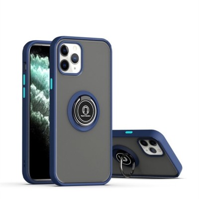 Husa anti fall metal bracket pentru apple iphone 14 pro, rezistenta la socuri, margini colorate, cu inel de prindere magnetic, flippy, albastru foto