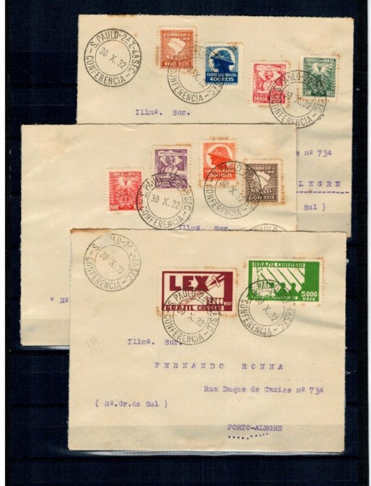 Brazilia 1932 - Sao Paulo, serie scurta pe plicuri circulate