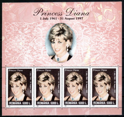 Romania 1999, LP 1498 a, Diana - Printesa de Wales, bloc de 4, MNH! foto