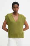 United Colors of Benetton vestă din amestec de l&acirc;nă culoarea verde, 126WD4033