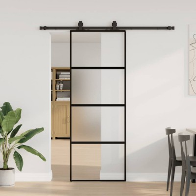 vidaXL Ușă glisantă cu set feronerie neagră 76x205cm sticlă securizată 3375829 foto