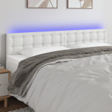 vidaXL Tablie de pat cu LED, alb, 200x5x78/88 cm, piele ecologica