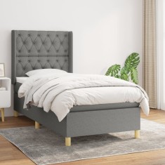 vidaXL Pat box spring cu saltea, gri &icirc;nchis, 80x200 cm, textil 3132186