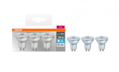 Set 3 becuri LED Osram Base Par16 50, GU10, 4.3W (50W), 350 lm, temperatura lumina (4000K) - RESIGILAT foto