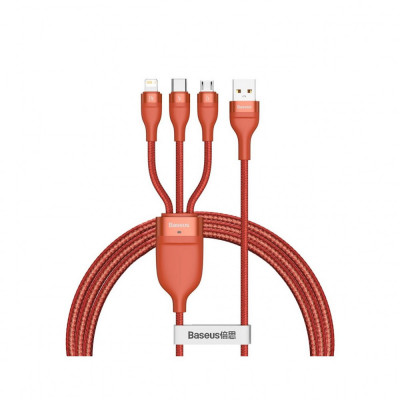 Cablu de Date USB la Lightning, Micro-USB, Type-C 66W, 1.2m - Baseus Flash Series (CA1T3-07) - Orange foto