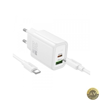 Incarcator Retea Cu Cablu USB-C HOCO N61 20W 3A 1 x USB-A - 1 x USB-C Alb foto