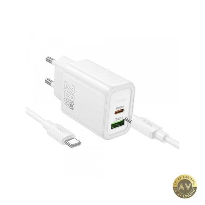 Incarcator Retea Cu Cablu USB-C HOCO N61 20W 3A 1 x USB-A - 1 x USB-C Alb