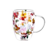 Cana, de cafea, Aroma florilor, din sticla, transparent, 350 ml, 11.5 x 5.5 x 8.5 cm - ergonomica si usor de manevrat, Oem