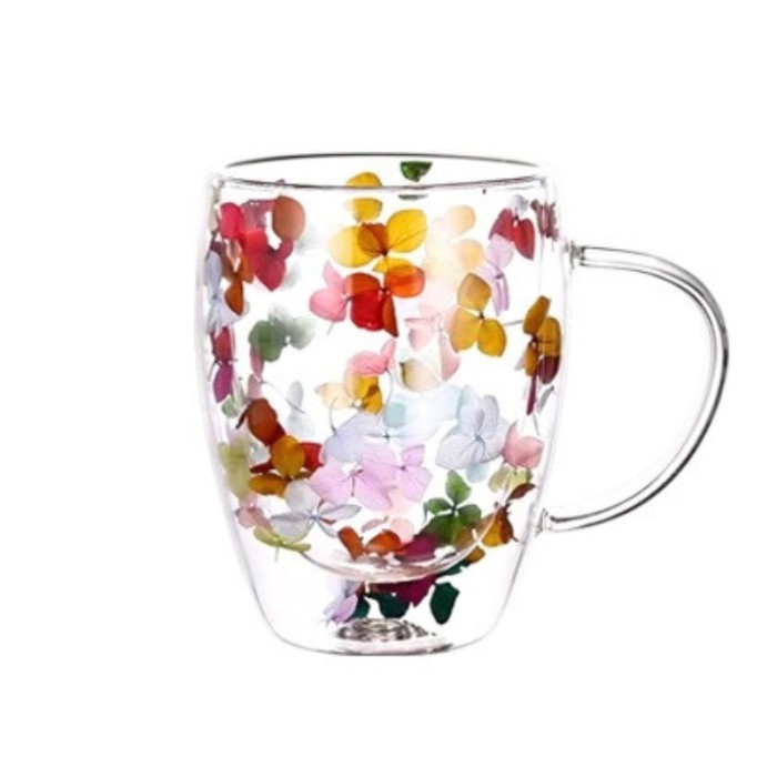 Cana, de cafea, Aroma florilor, din sticla, transparent, 350 ml, 11.5 x 5.5 x 8.5 cm - ergonomica si usor de manevrat