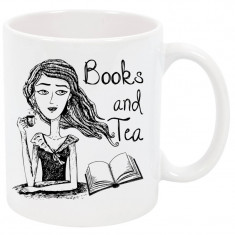 Cana personalizata Books and Tea, ceramica alba, 325 ml foto
