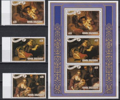 Cook Islands 1987 - Crăciun - Picturi de Rembrandt, Serie + Coliță, MNH foto