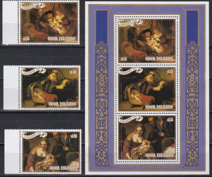 Cook Islands 1987 - Crăciun - Picturi de Rembrandt, Serie + Coliță, MNH