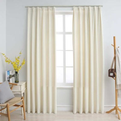 vidaXL Draperii opace, 2 buc., crem, 140x245 cm, catifea, cu c&amp;acirc;rlige foto