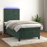 Cumpara ieftin Pat cu arcuri, saltea și LED, verde, 90x200 cm, catifea