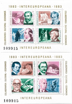 Colitele Colab. Cultural - Ec. Intereurop. (2 blocuri cu ac. nr.), 1983 - NEOBL. foto