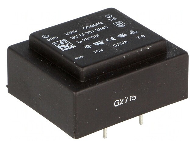 Transformator &Icirc;ncapsulat 0,5VA 230V AC 15V 33mA PCB