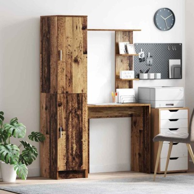 vidaXL Birou cu spațiu de depozitare cu raft cu ușă 2 pcs Lemn Vechi 3337287 foto