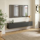 Comoda TV suspendata Evaton 180 cm gri antracit mat, 2 clapete