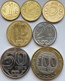 Set 7 monede Kazakhstan 1, 2, 5, 10, 20, 50, 100 Thenge 2005 - 2018 UNC - A024, Asia