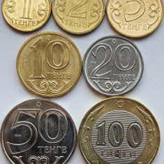 set 7 monede Kazakhstan 1, 2, 5, 10, 20, 50, 100 Thenge 2005 - 2018 UNC - A024