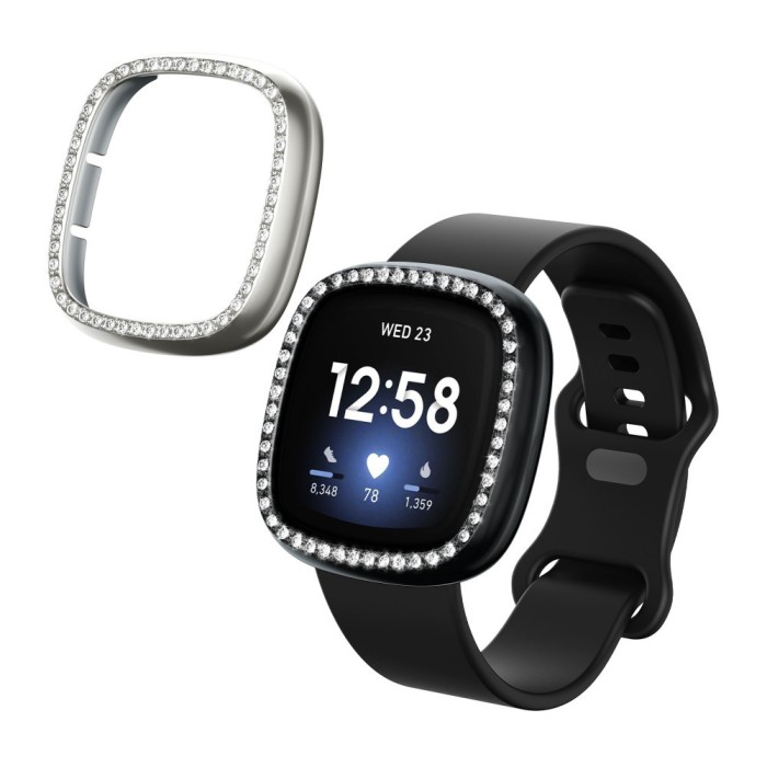 Set 2 Huse Kwmobile pentru Fitbit Versa 3/Sense, Negru/Argintiu, Plastic, KWM000024ZI002C