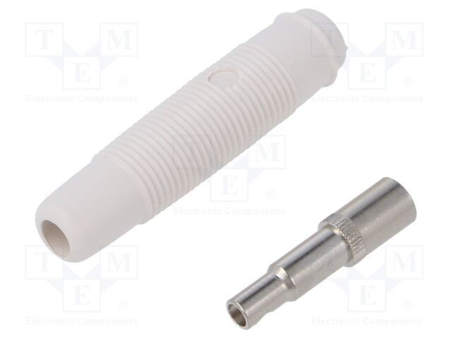 Conector banană 4mm soclu 16A 60V alb nichelat HIRSCHMANN T&amp;M KUN 30