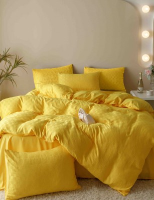 Lenjerie pat dublu,jacquard finetat,6 piese,galbena-A444 foto