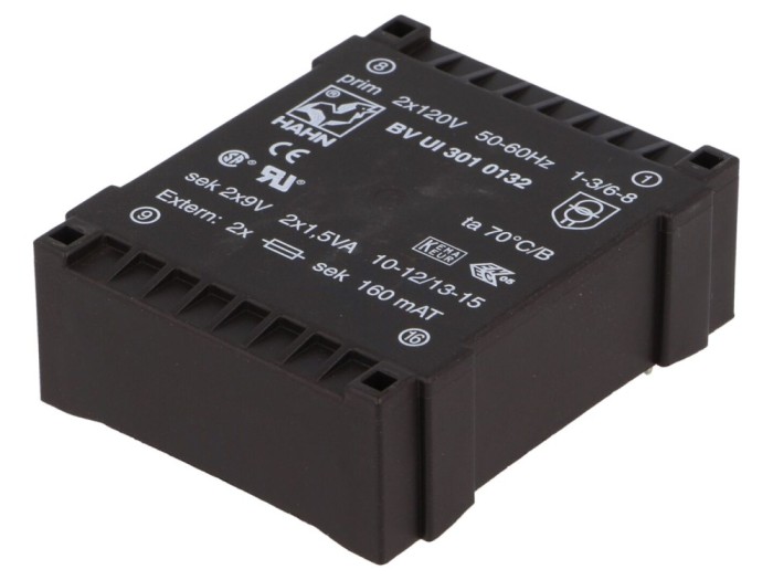 Transformator &icirc;ncapsulat 3VA 9V PCB